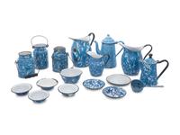 A Collection of Chrysolite Enameled Graniteware Table Articles