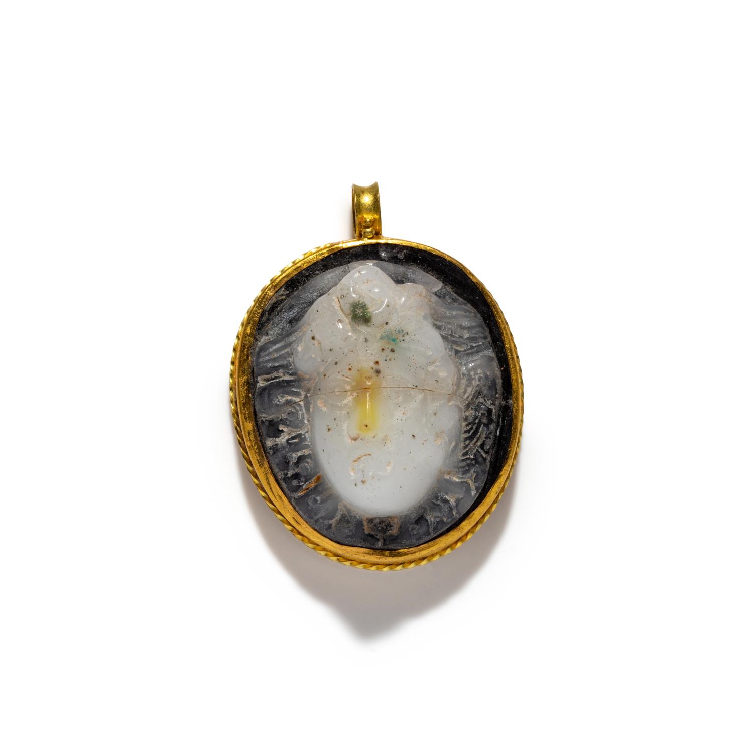 A Roman Amethyst Cameo with the Head of Medusa — Set in a gold pendant