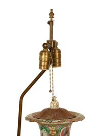 A Pair of Chinese Rose Medallion Porcelain Vases Mounted on Brass Lamp Stands