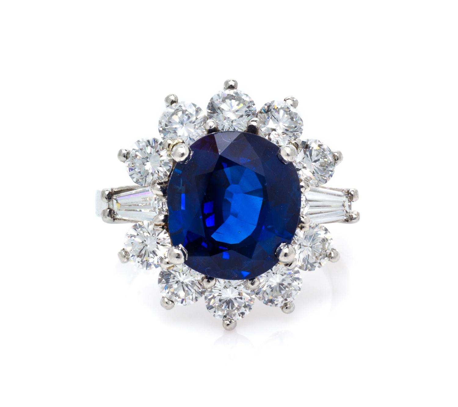 A Platinum, Sapphire and Diamond Ring, 7.30 dwts.