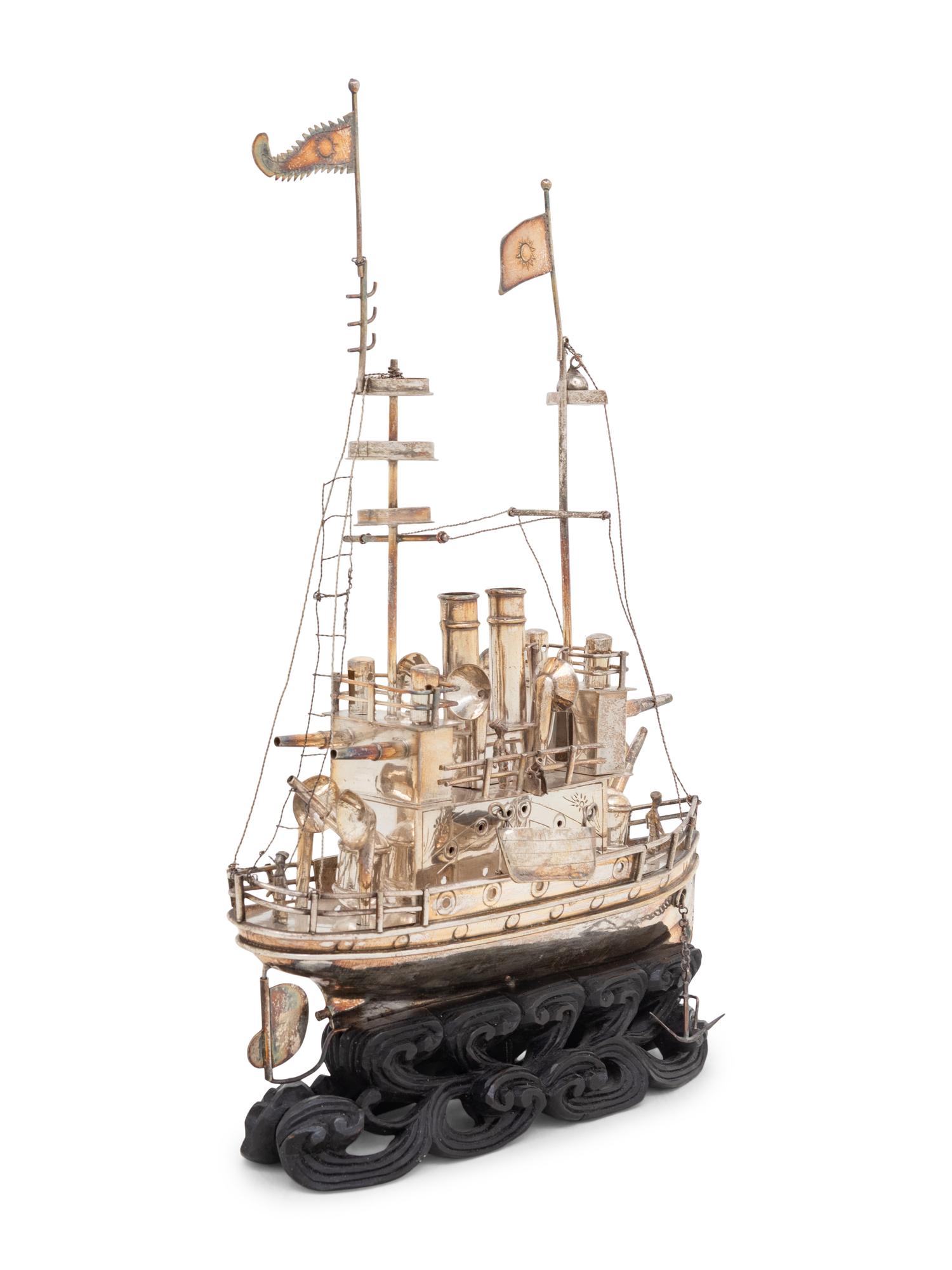 A Chinese Export Silver or Silvered Metal Ship Model