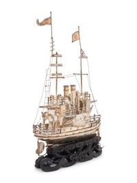 A Chinese Export Silver or Silvered Metal Ship Model