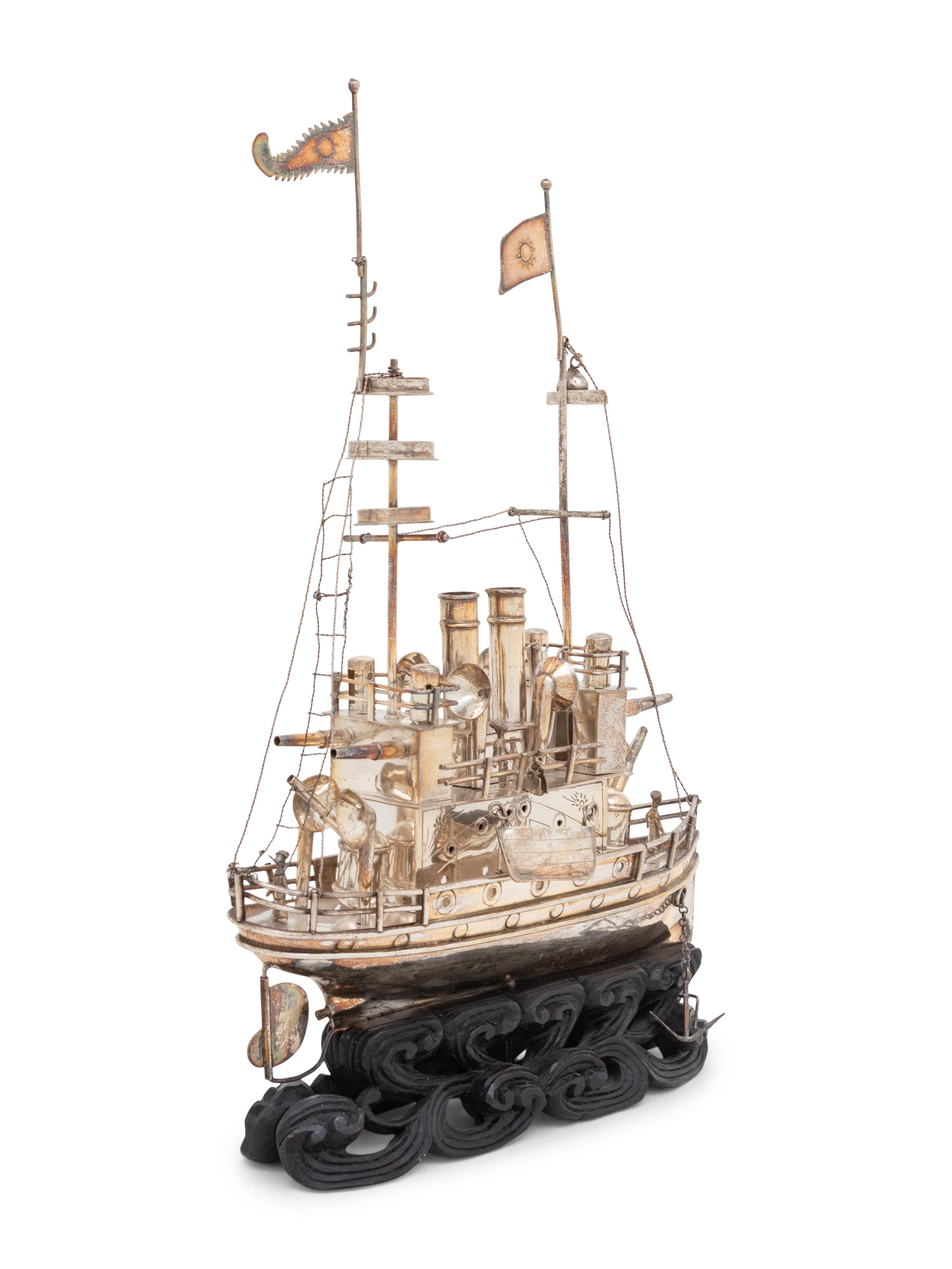 A Chinese Export Silver or Silvered Metal Ship Model
