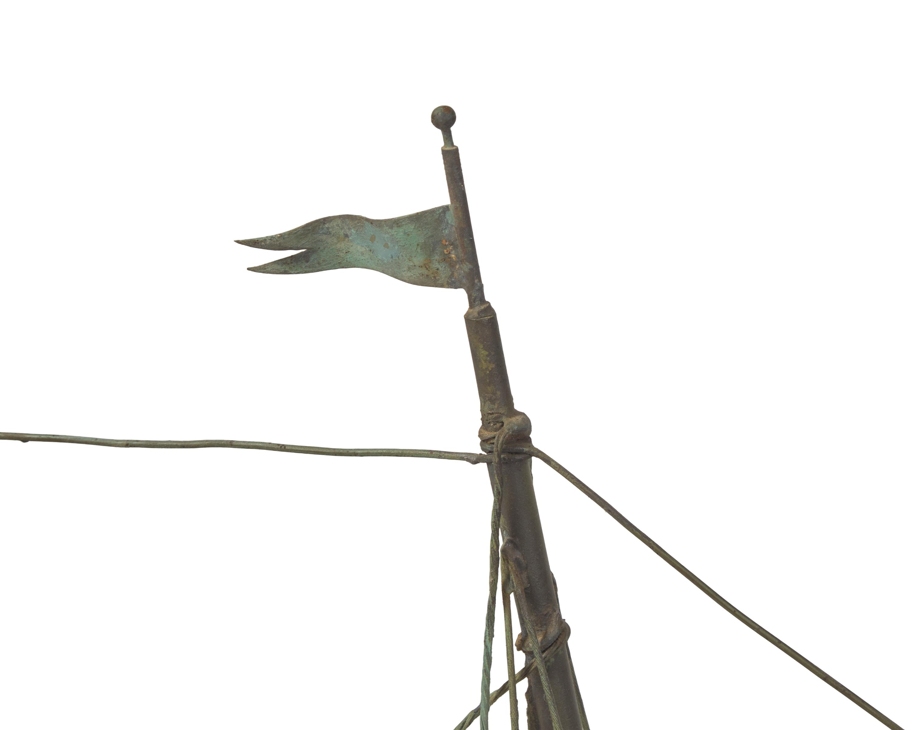 A Molded And Cut Copper Schooner Weathervane