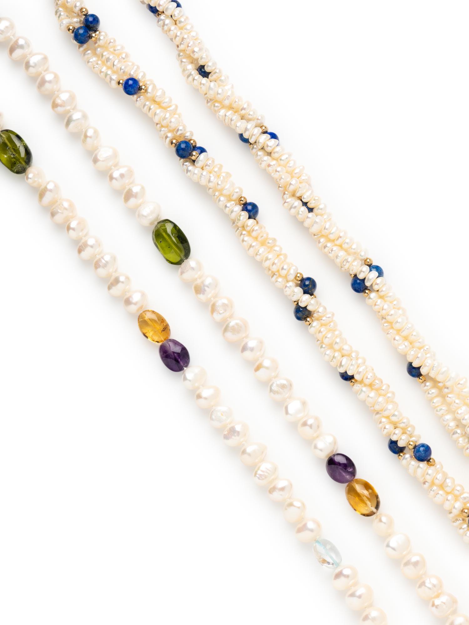 TWO CULTURED AND MULTIGEM PEARL NECKLACES