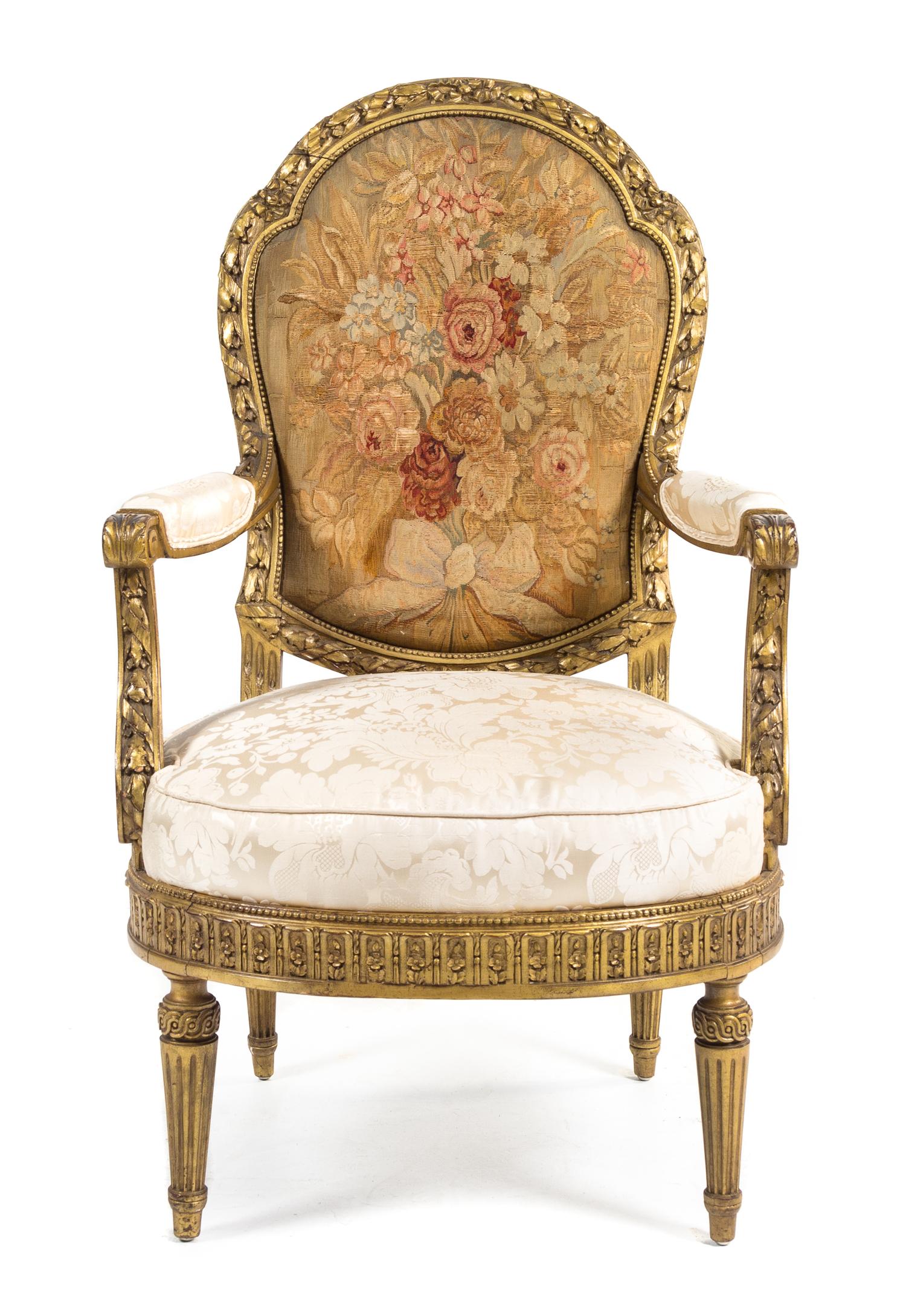 A Louis XVI Style Giltwood Fauteuil Height 46 inches. — 19TH/20TH CENTURY