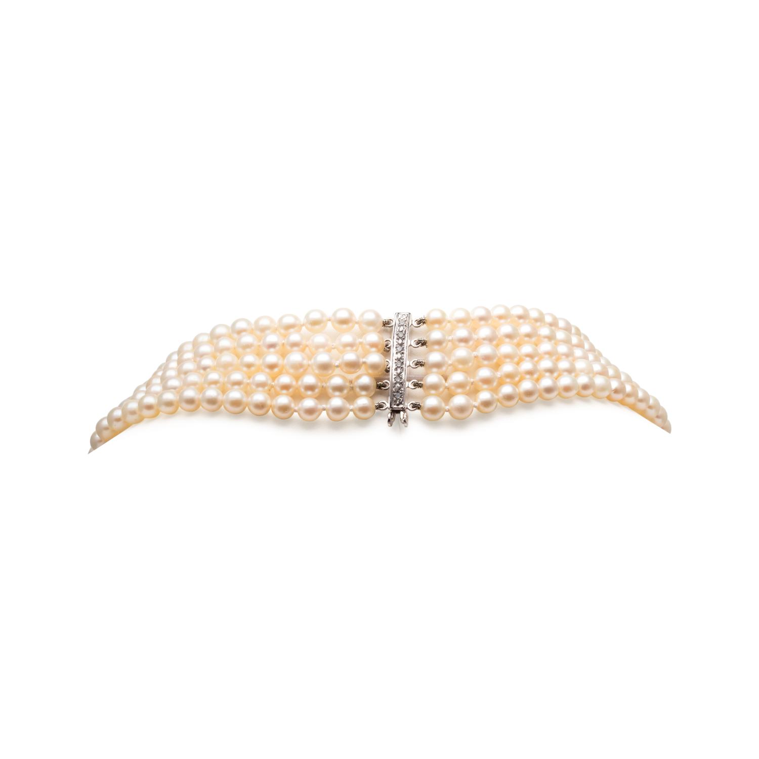 CULTURED PEARL AND DIAMOND CHOKER NECKLACE