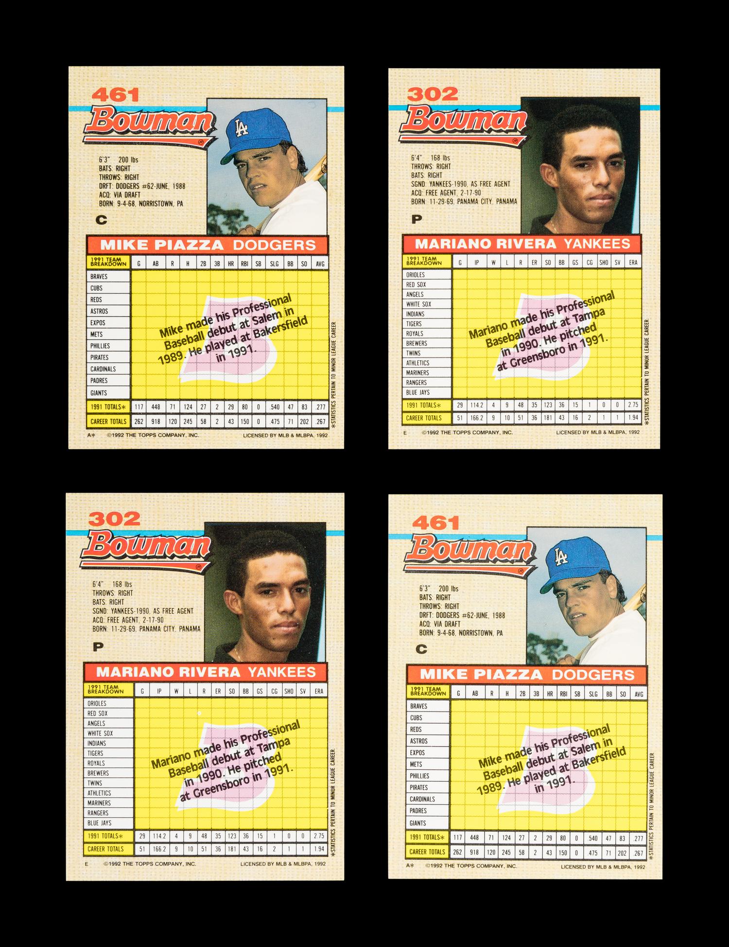 A Group of Two Complete Sets of 1992 Bowman Baseball Cards (Mariano Rivera, Mike Piazza Rookie Cards)
