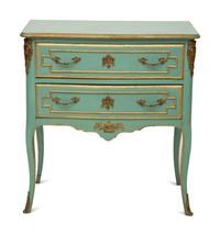 A Louis XV Style Painted and Parcel Gilt Commode