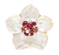An 18 Karat Yellow Gold, Rock Crystal, Diamond and Multigem Clematis Brooch, Seaman Schepps, 38.10 dwts.