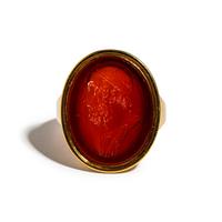 A Neoclassical Gold and Carnelian Finger Ring with Portrait Head of Homer