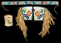 Plateau beaded belt, pair of gauntlets, and a painted parfleche box early 20th century