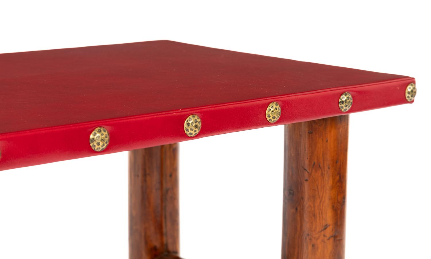 Coffee Table with Leather Top and Brass Tacks, circa 1945