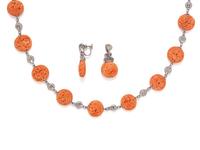 PLATINUM, DIAMOND AND CARVED CORAL CONVERTIBLE SET