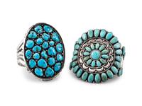 Navajo Sterling Silver and Turquoise Cluster Cuff Bracelets