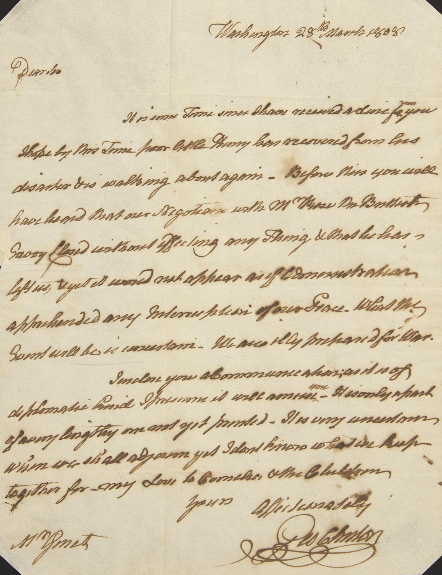 [Americana] Clinton, George. Autograph Letter, signed