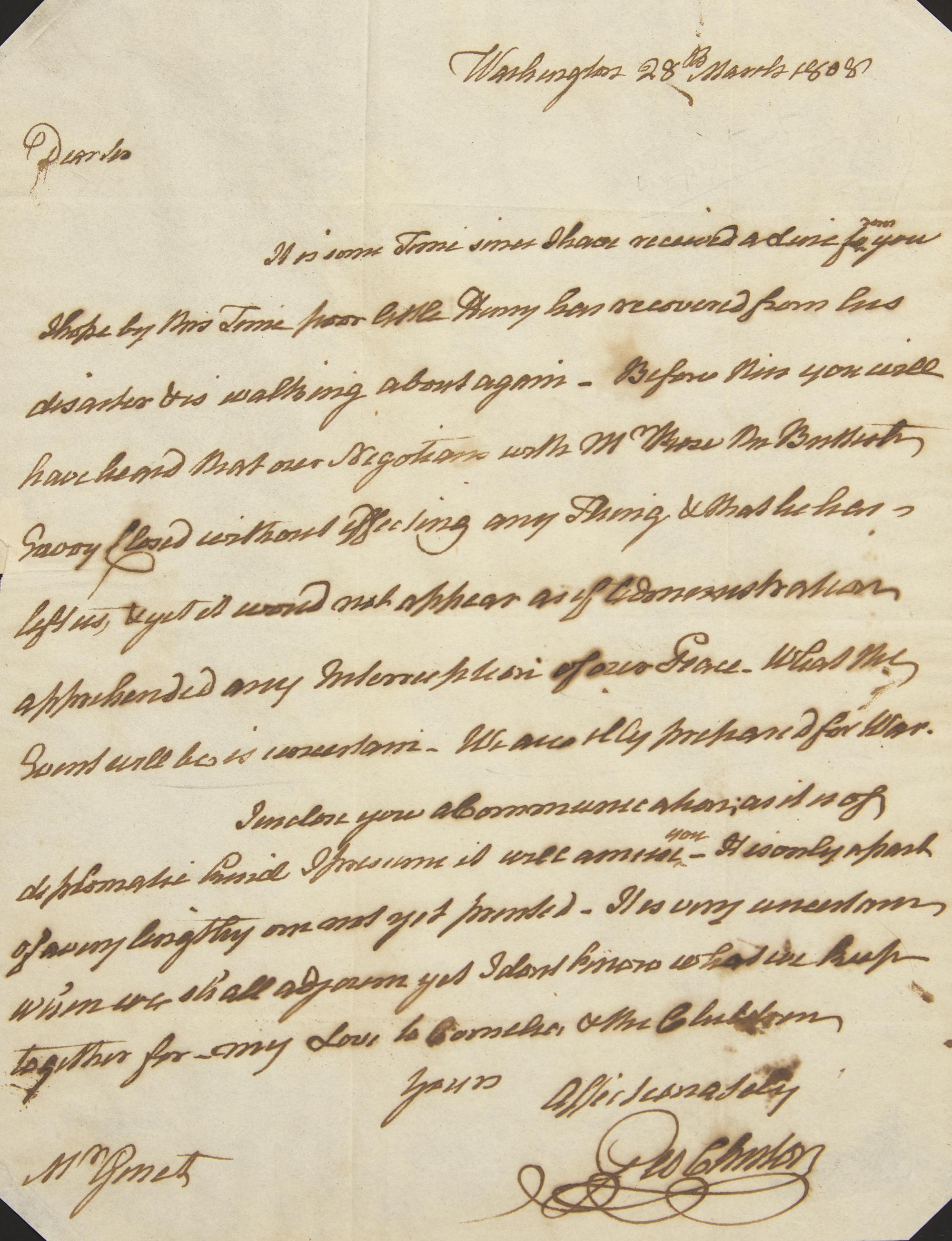 [Americana] Clinton, George. Autograph Letter, signed