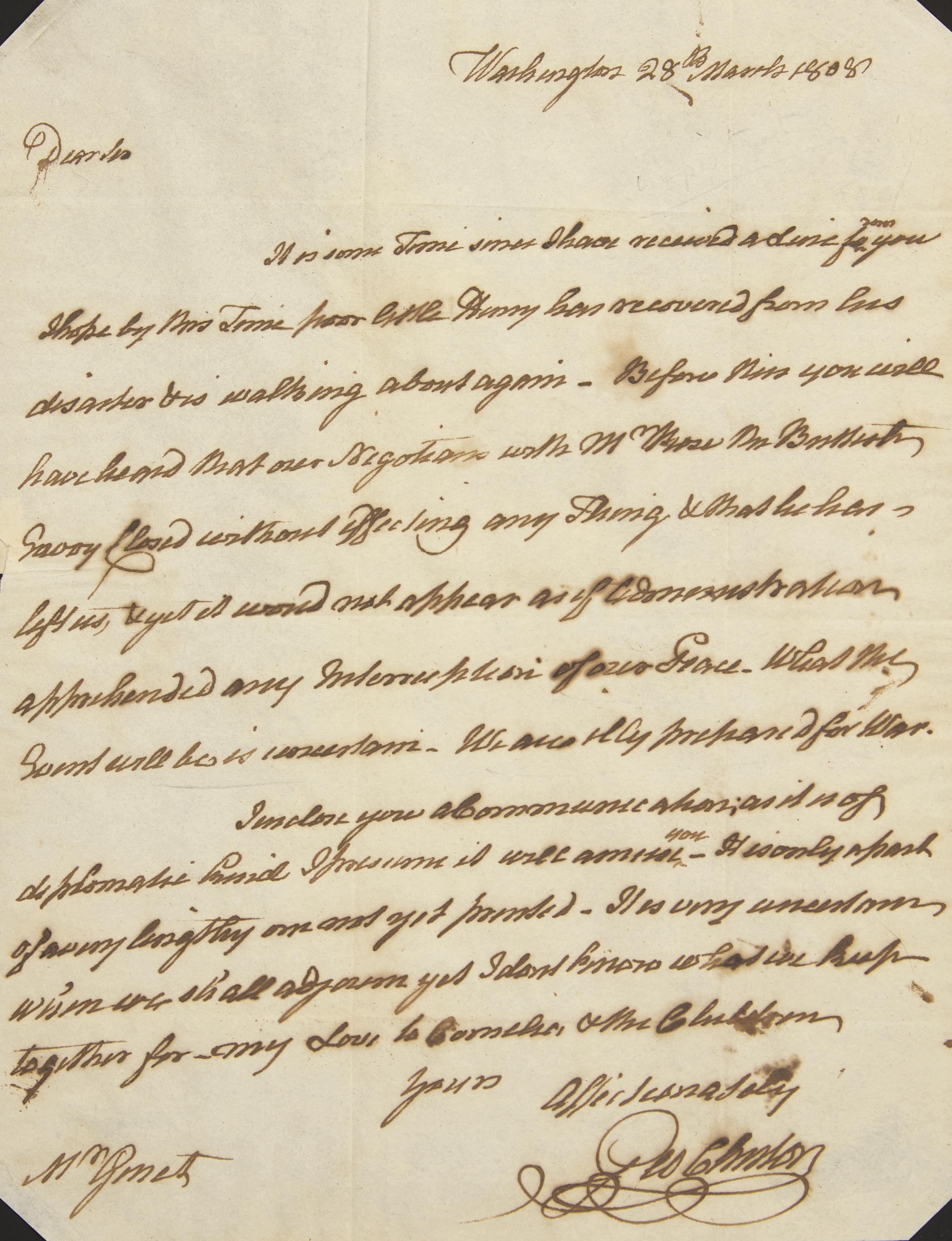 [Americana] Clinton, George. Autograph Letter, signed