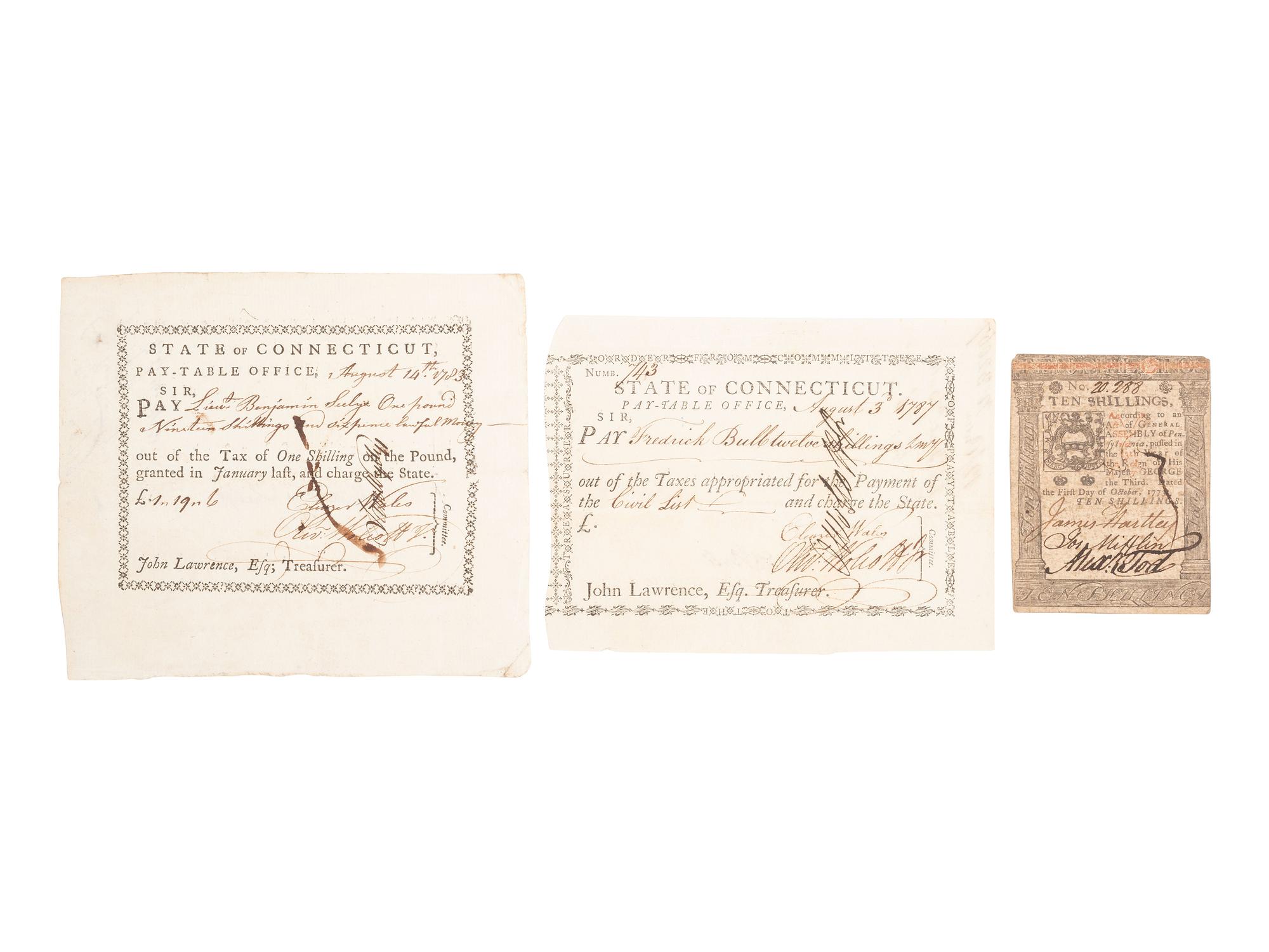 [REVOLUTIONARY WAR]. Autographs from Revolutionary War-era military and political figures.