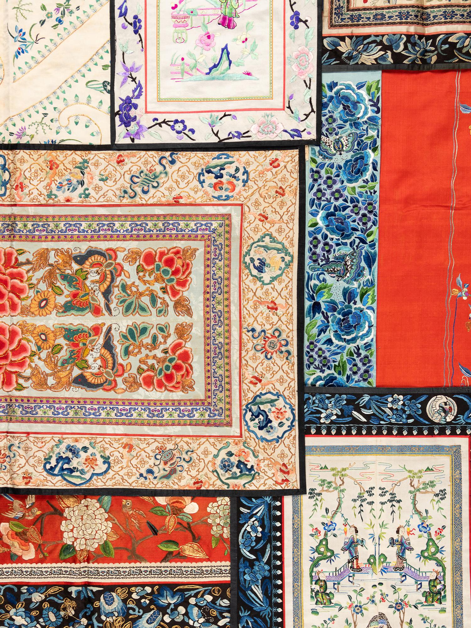 Eleven Embroidered Silk Panels