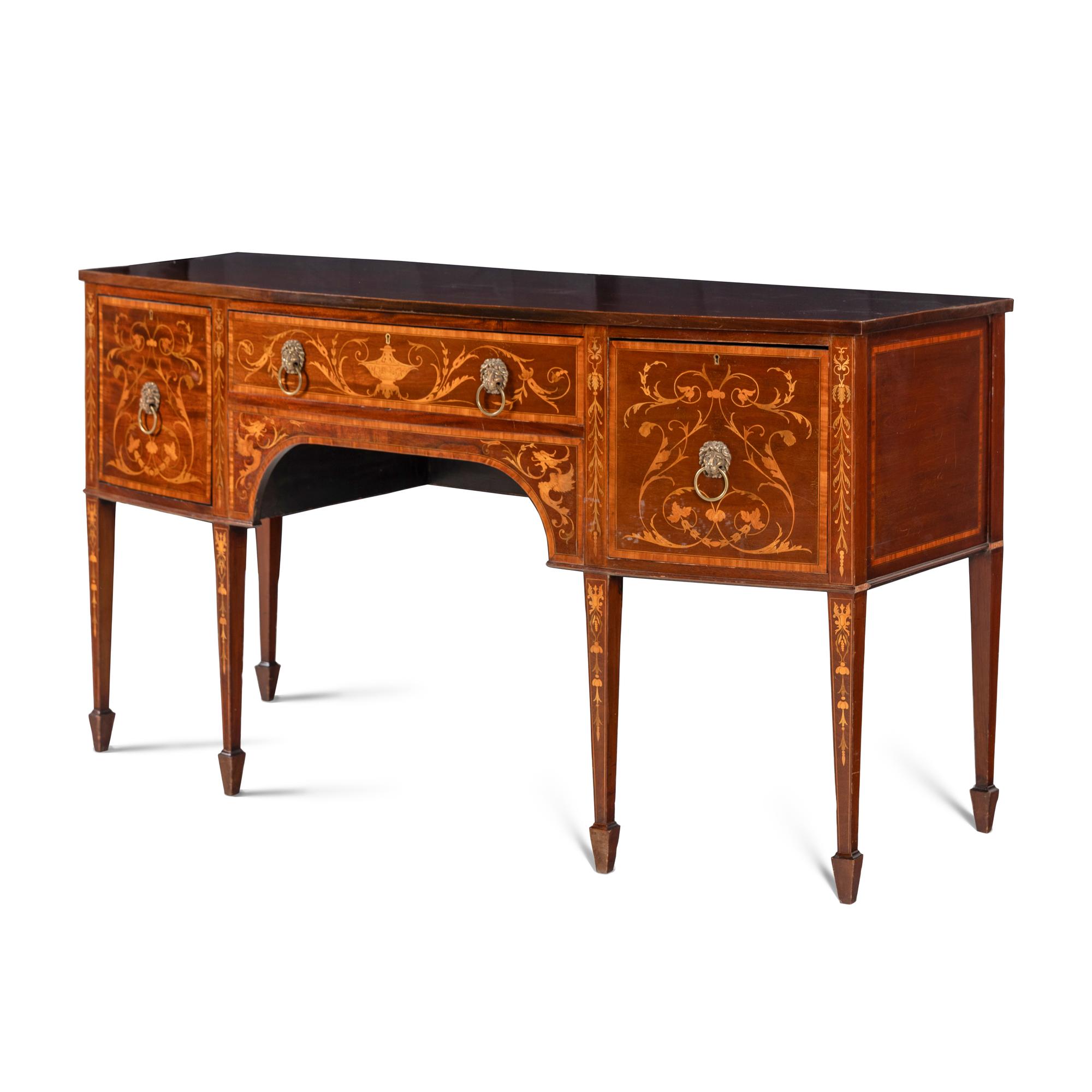 A Late George III Inlaid Mahogany Bow-Front Sideboard