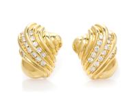 A Pair of 18 Karat Yellow Gold and Diamond Earclips, 20.30 dwts.