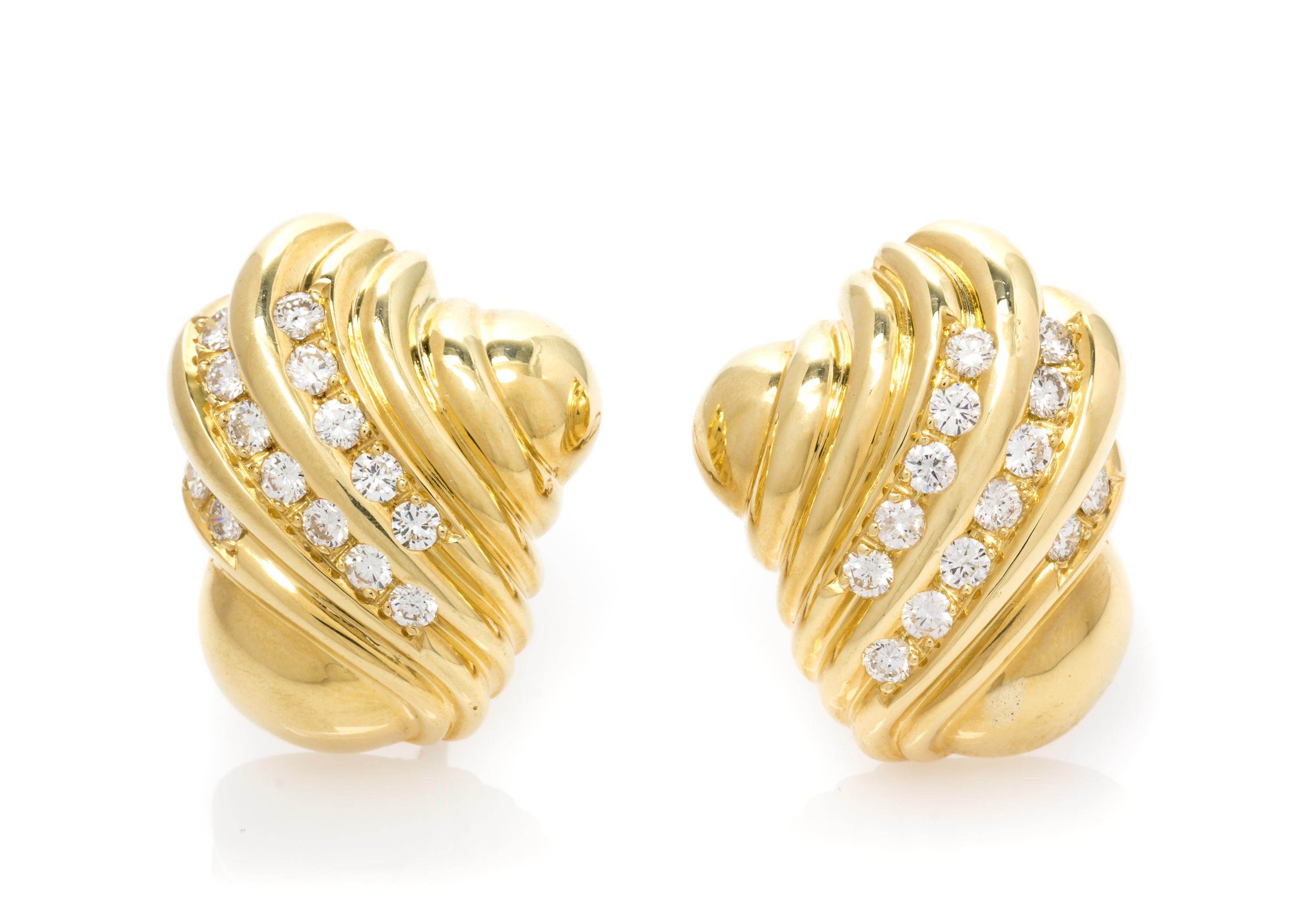 A Pair of 18 Karat Yellow Gold and Diamond Earclips, 20.30 dwts.