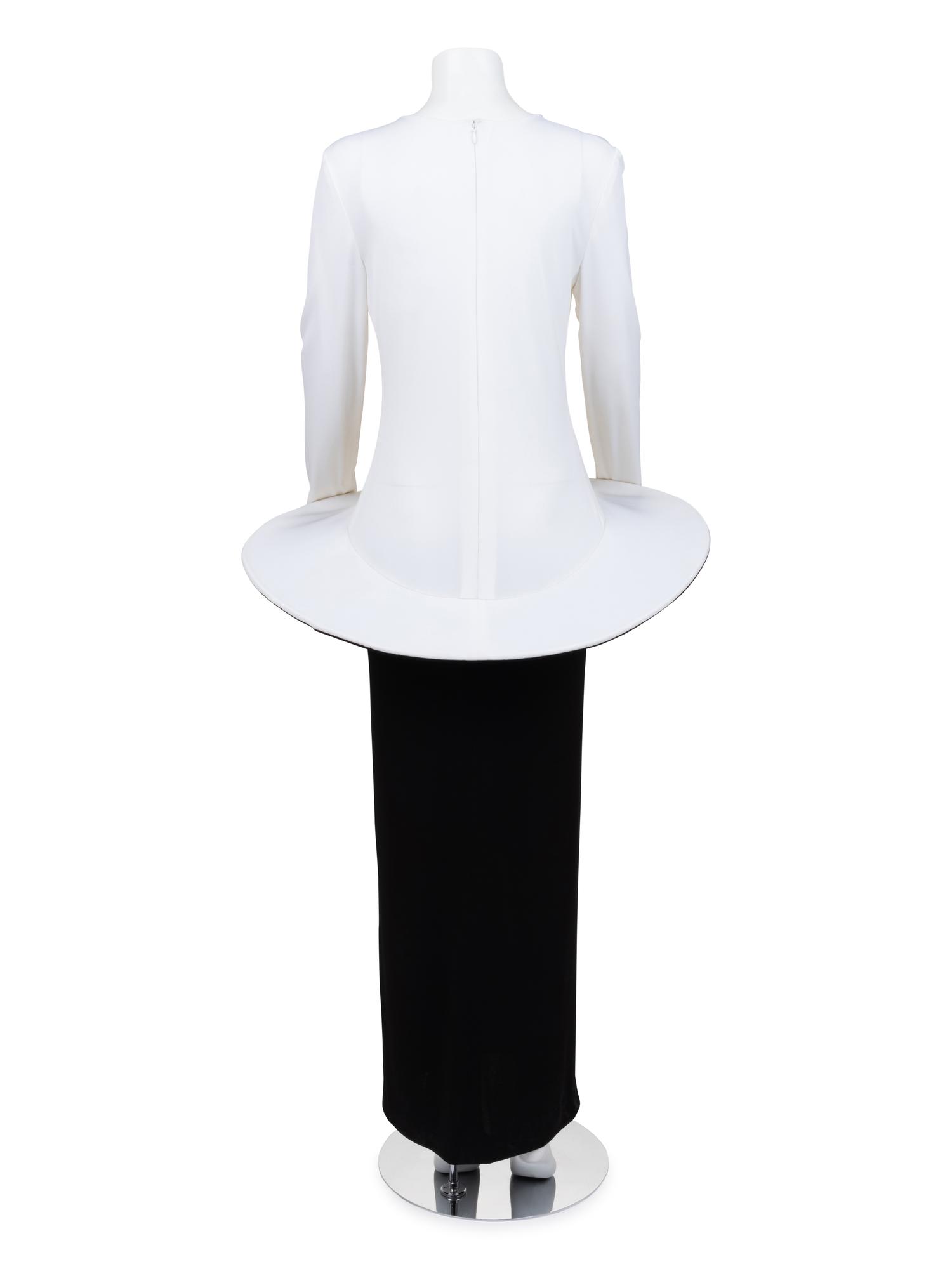 Pierre Cardin Haute Couture Bi-color Dress with Hooped Skirt, 1980-90s