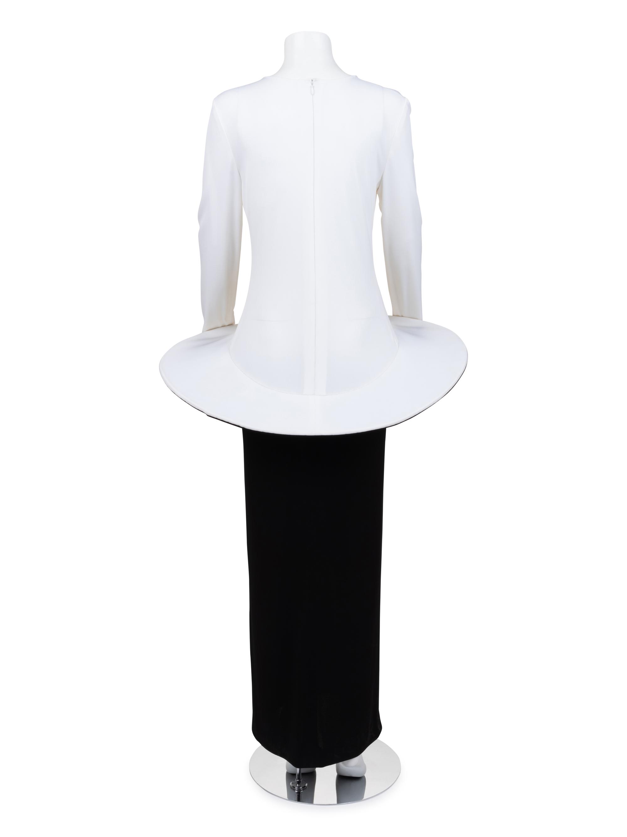 Pierre Cardin Haute Couture Bi-color Dress with Hooped Skirt, 1980-90s