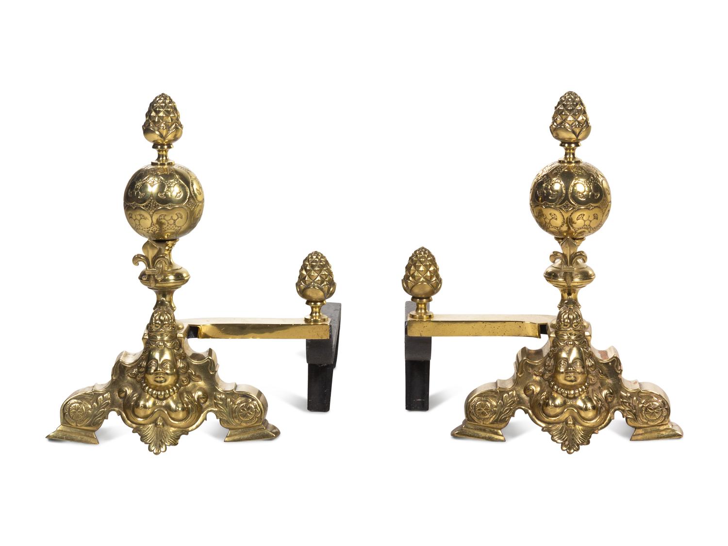A Pair of Brass Andirons