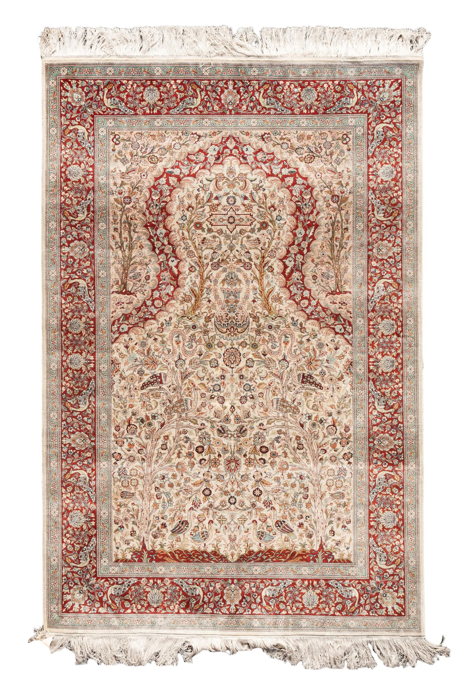 A Sino-Isfahan Silk and Wool Prayer Rug 6 feet 1 inch x 4 feet. — 20TH CENTURY