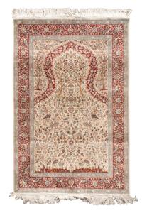 A Sino-Isfahan Silk and Wool Prayer Rug 6 feet 1 inch x 4 feet. — 20TH CENTURY