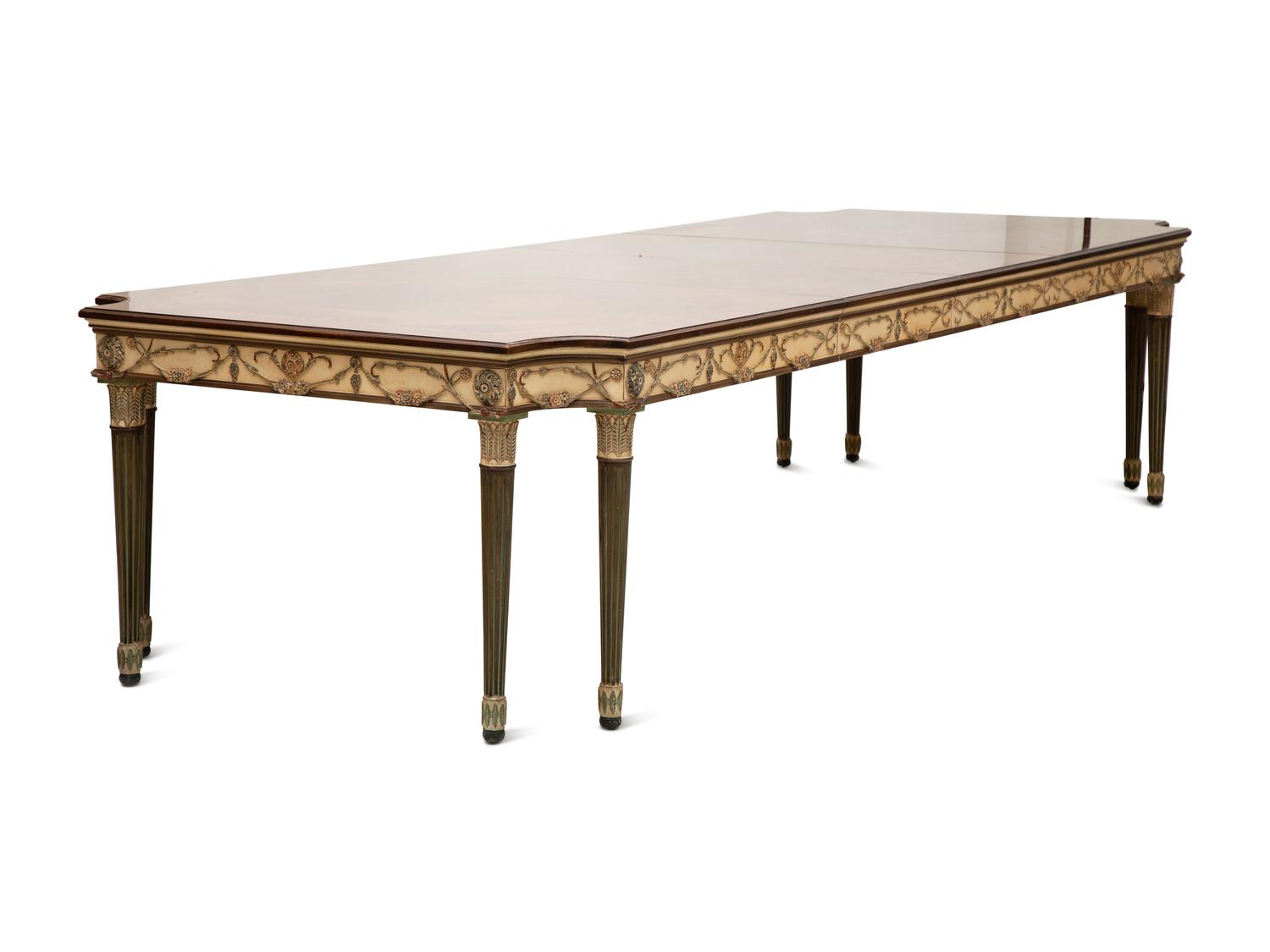 An Italian Painted and Parquetry Mahogany-Top Dining Table