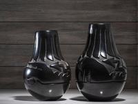 Pair of Carved Blackware Pottery Vases