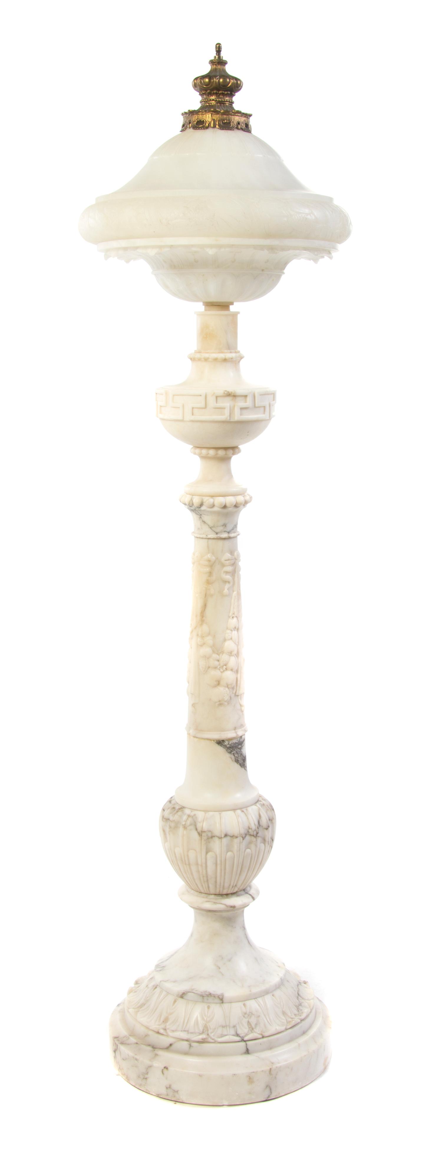 An Italian Carved Alabaster Floor Lamp, Height overall 67 3/4 inches.