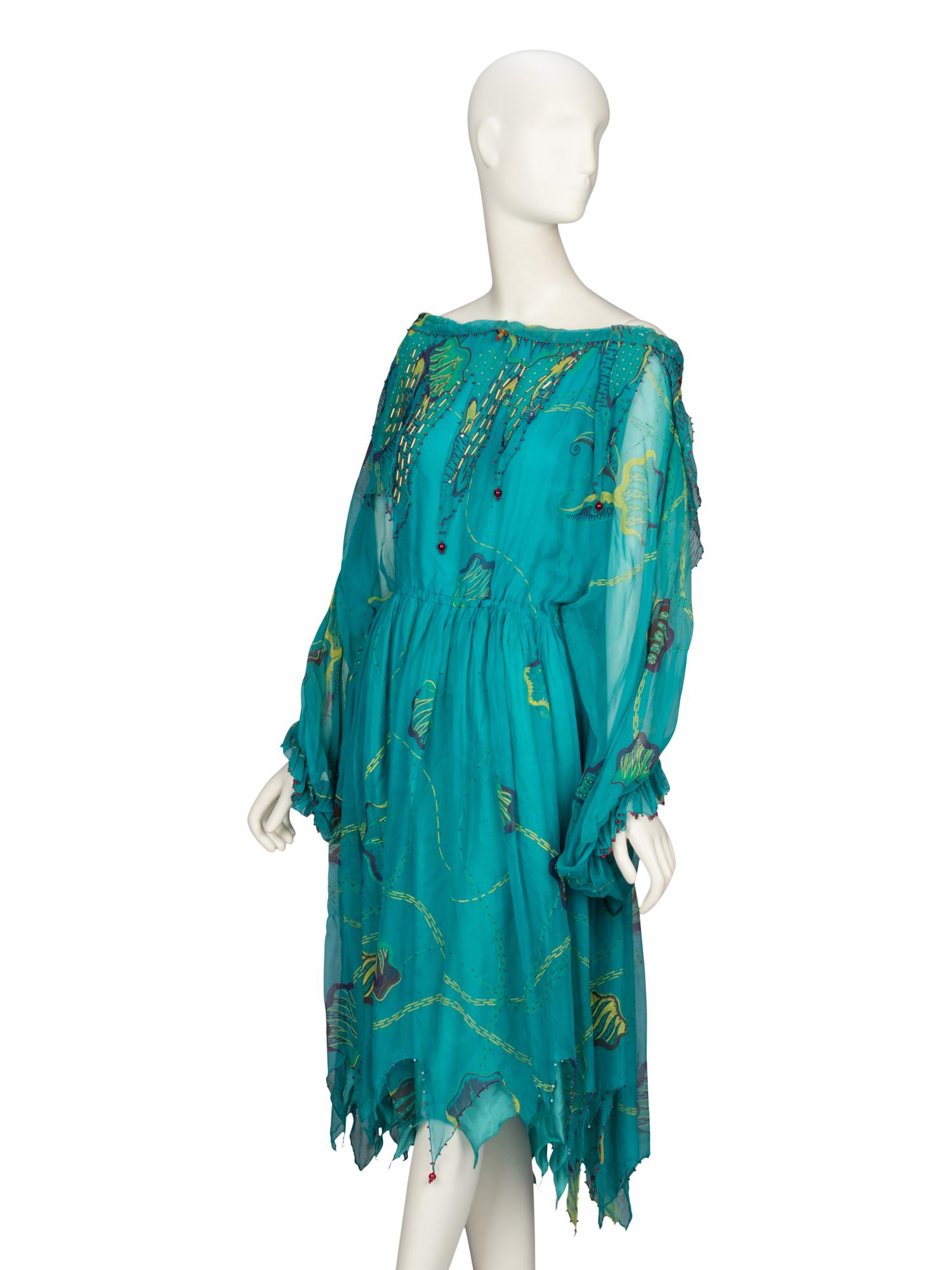 Zandra Rhodes, Painted Teal Silk Dress