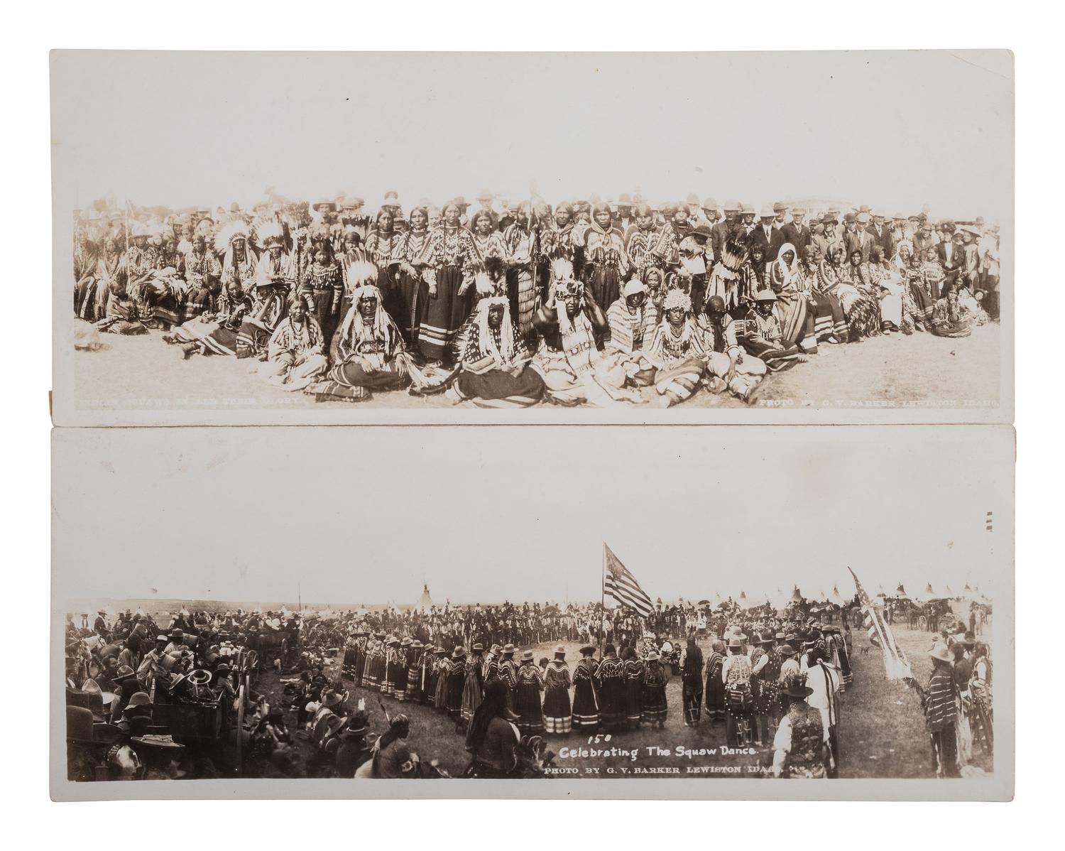 [NATIVE AMERICANS]. 9 panoramic photos of Native American subjects, most by BARKER, Lewiston, ID.