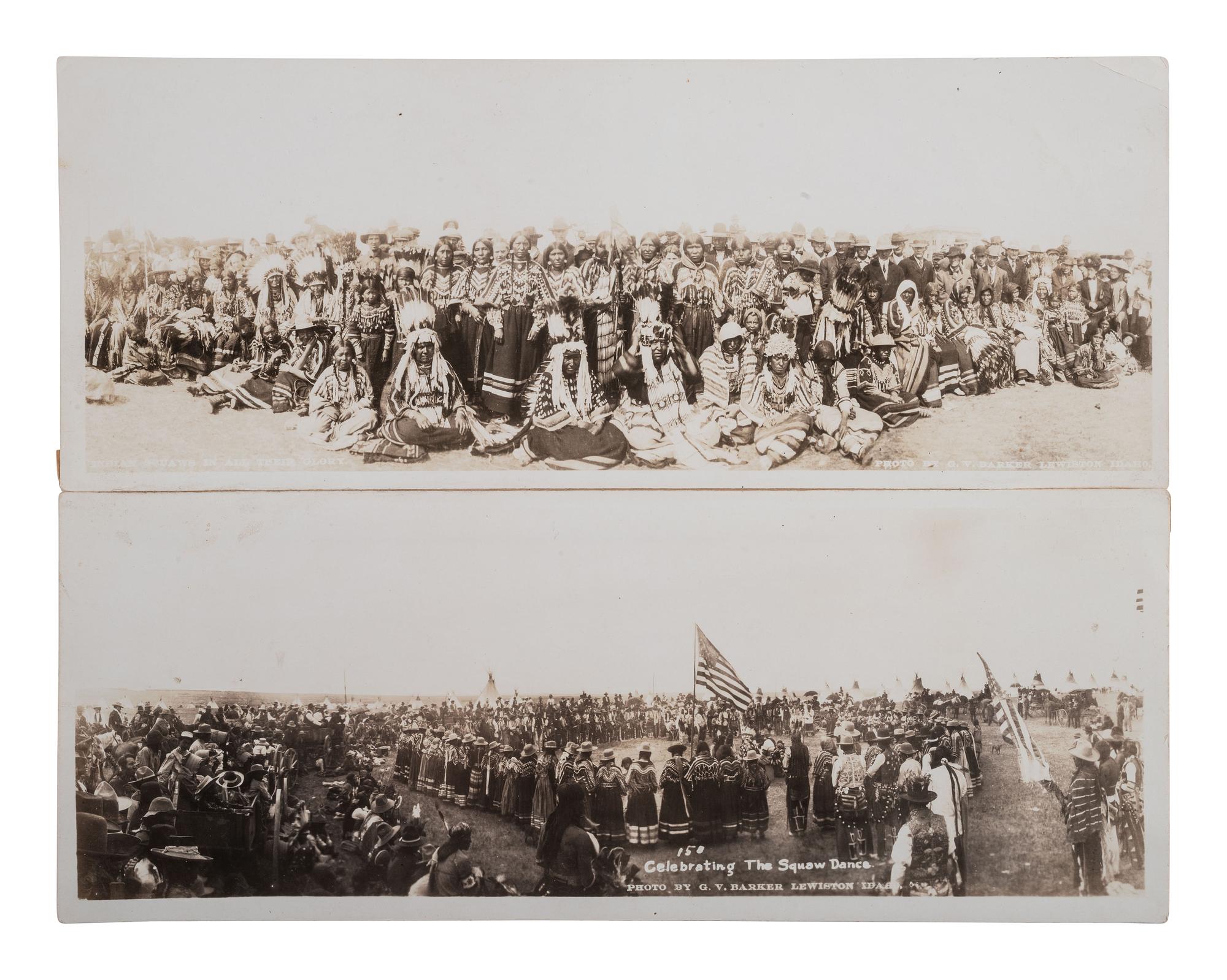 [NATIVE AMERICANS]. 9 panoramic photos of Native American subjects, most by BARKER, Lewiston, ID.