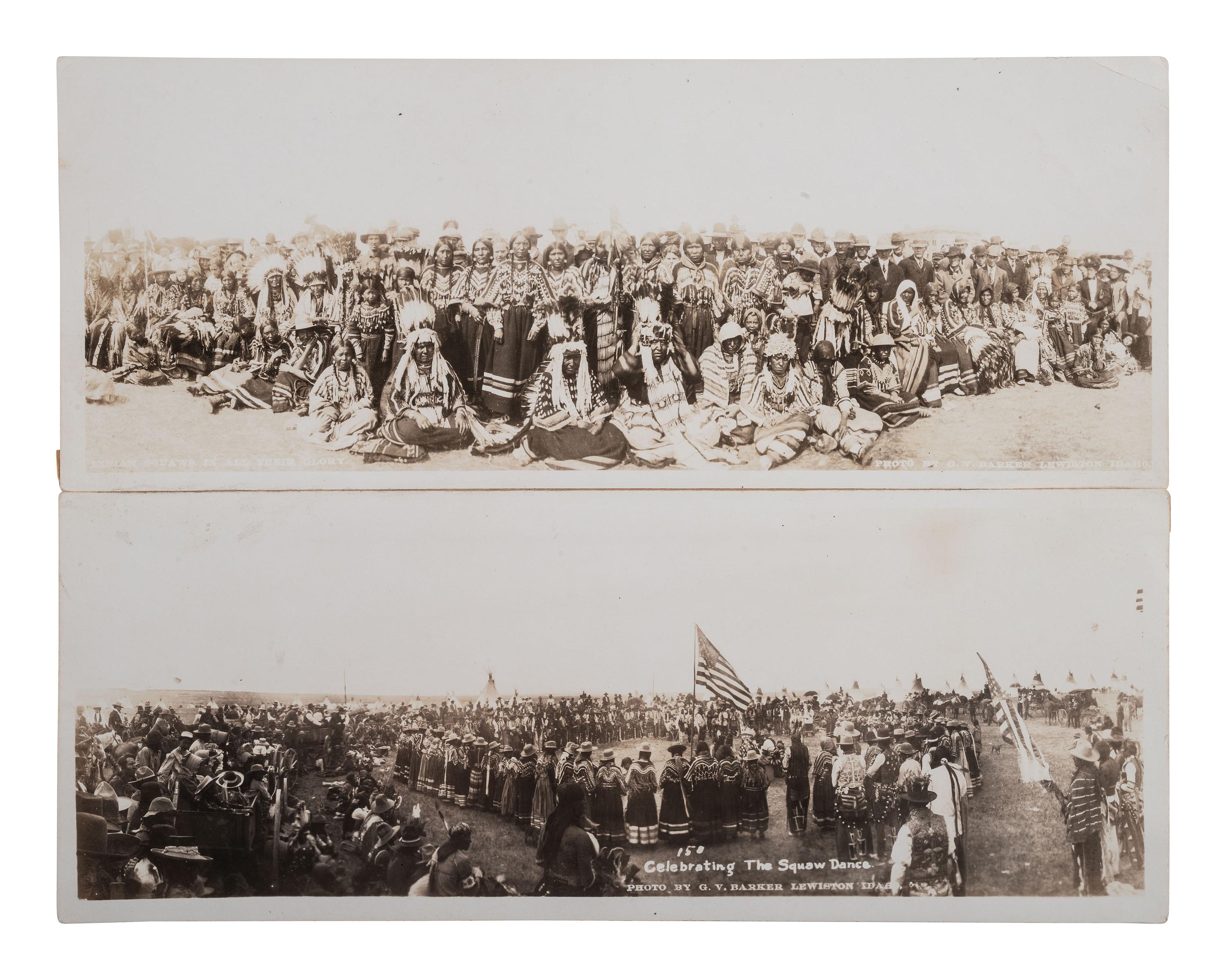 [NATIVE AMERICANS]. 9 panoramic photos of Native American subjects, most by BARKER, Lewiston, ID.
