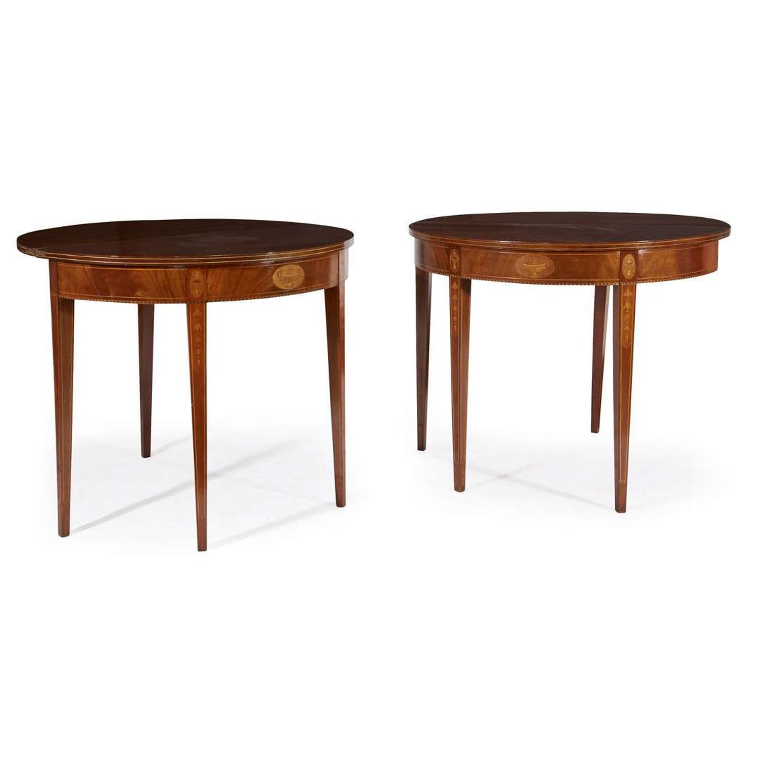 Pair of Federal style inlaid mahogany demi-lune card tables early 20th century