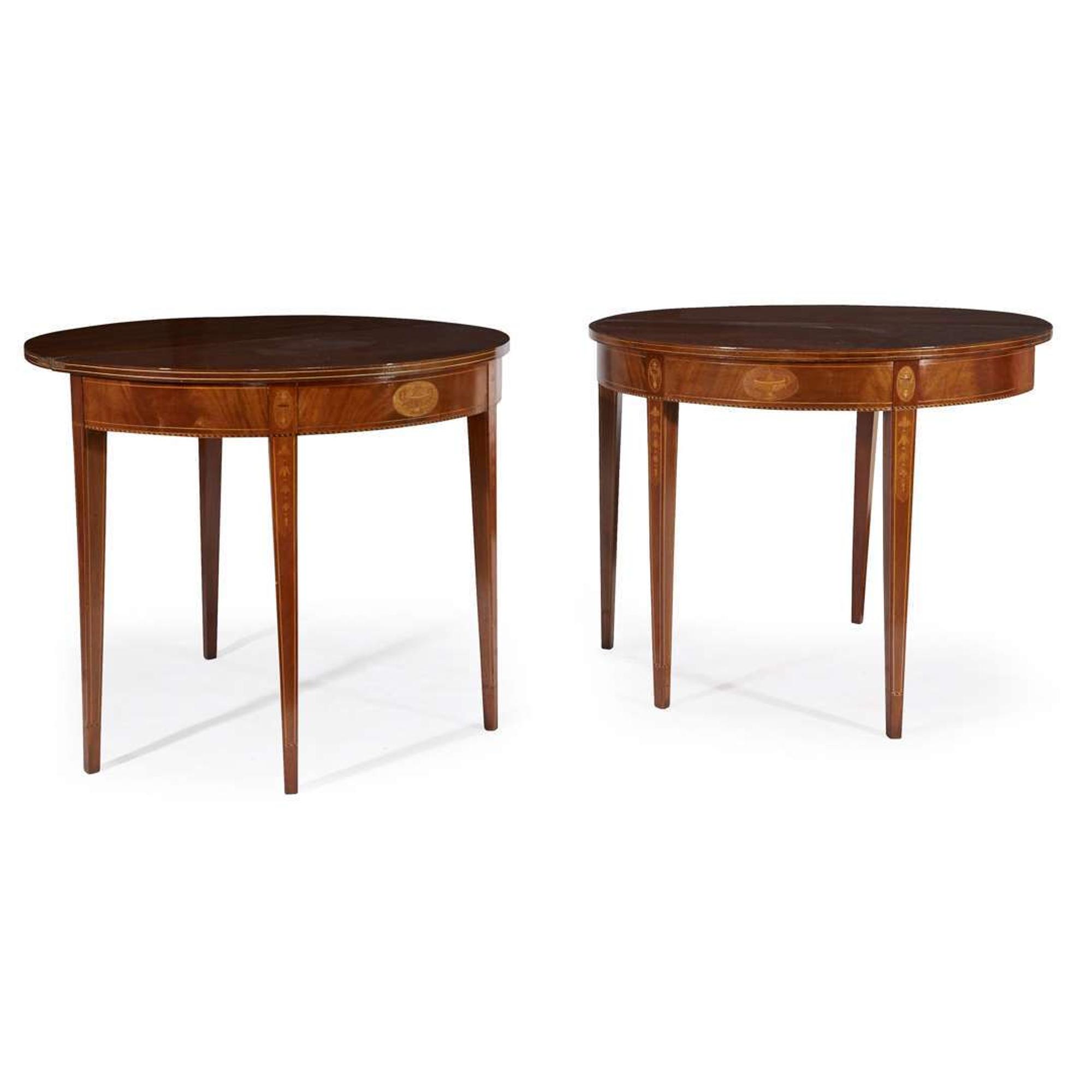 Pair of Federal style inlaid mahogany demi-lune card tables early 20th century