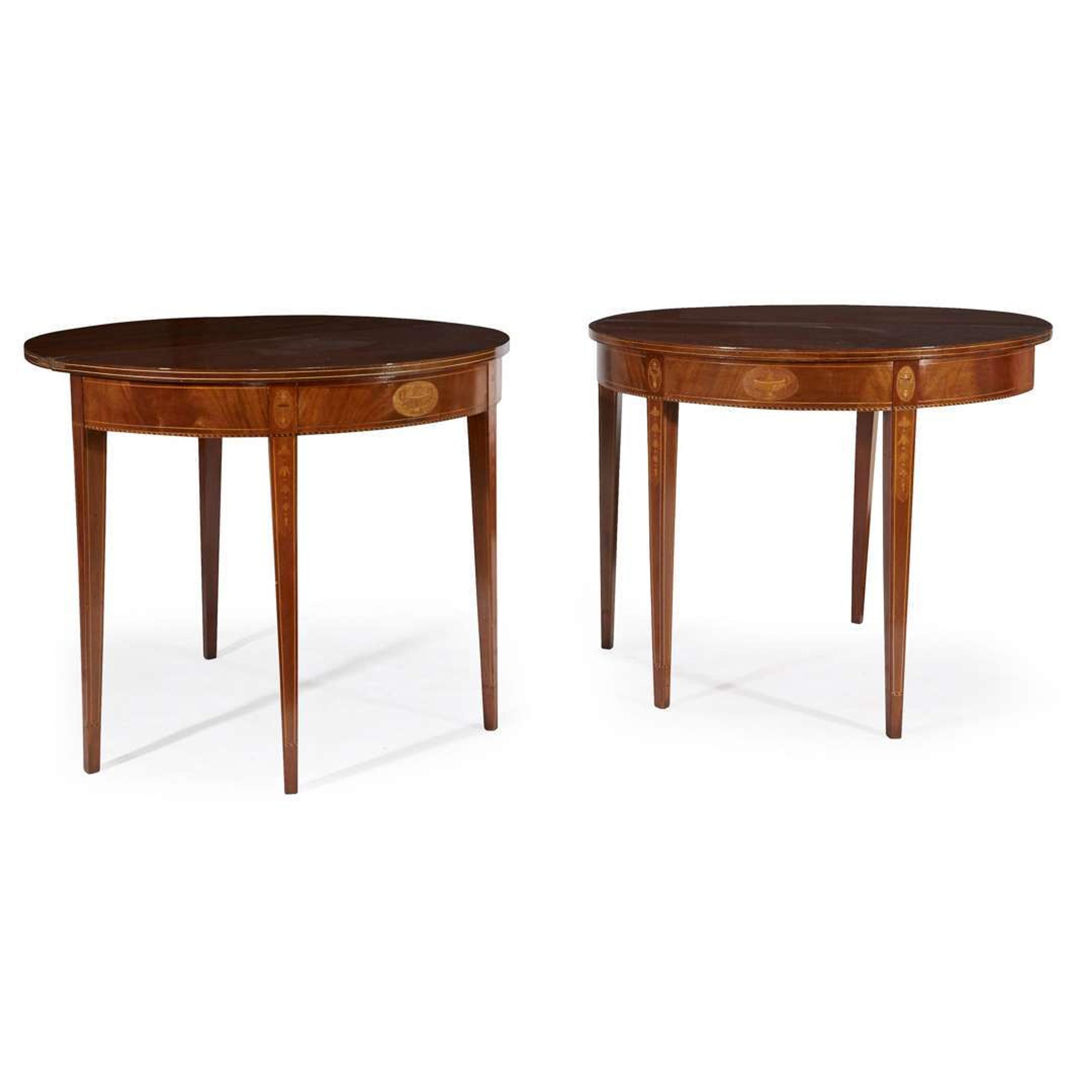 Pair of Federal style inlaid mahogany demi-lune card tables early 20th century
