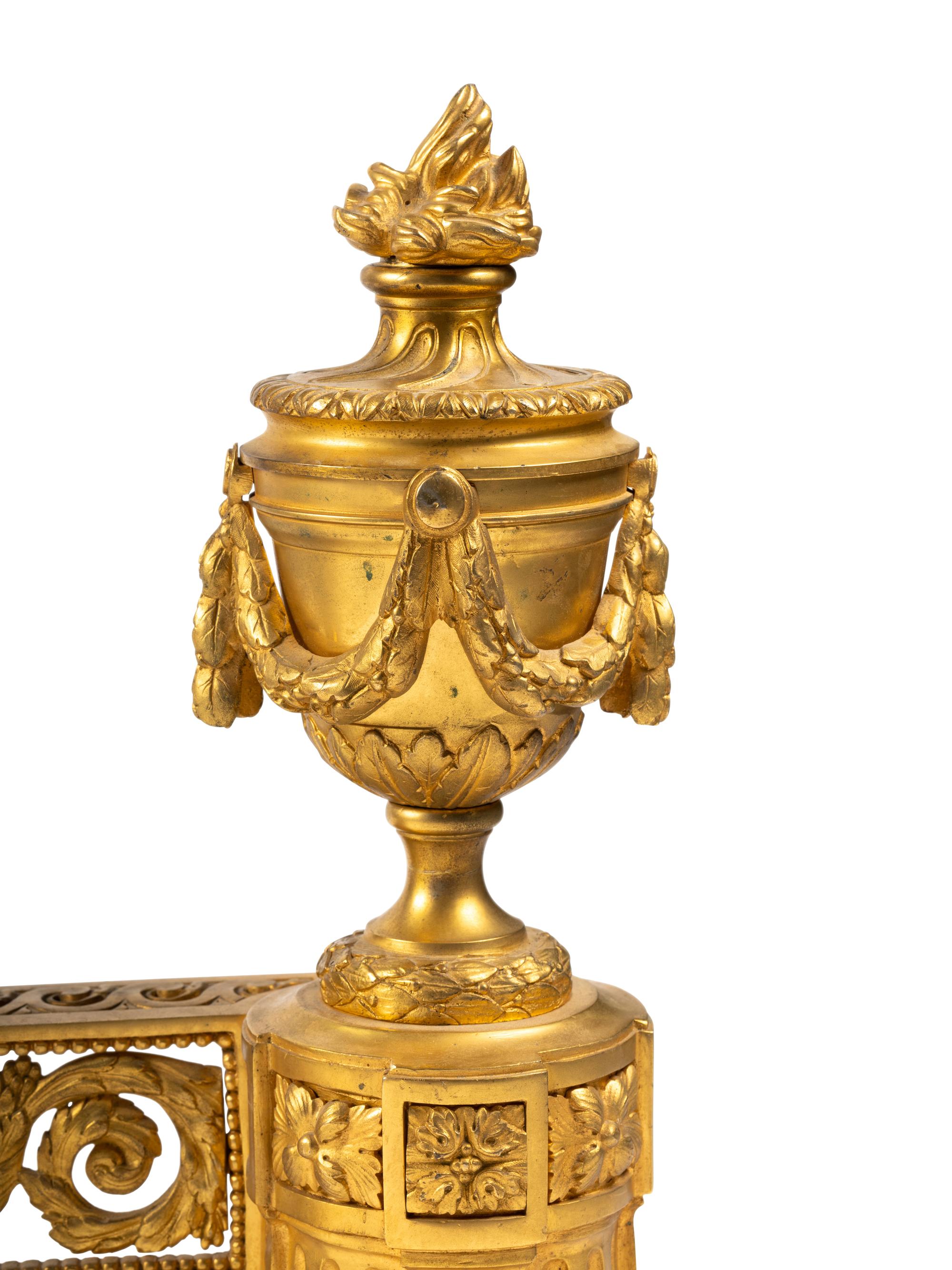 A Pair of Louis XVI Style Gilt Bronze Chenets