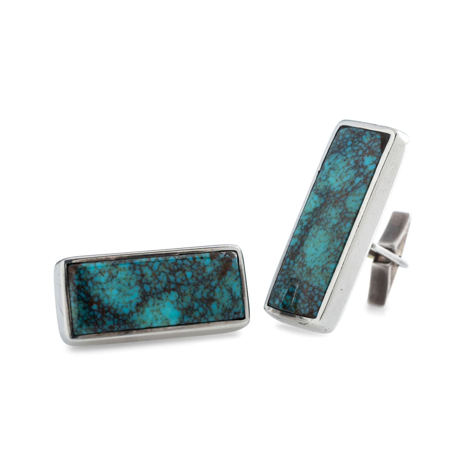 Silver and Turquoise Cuff Links