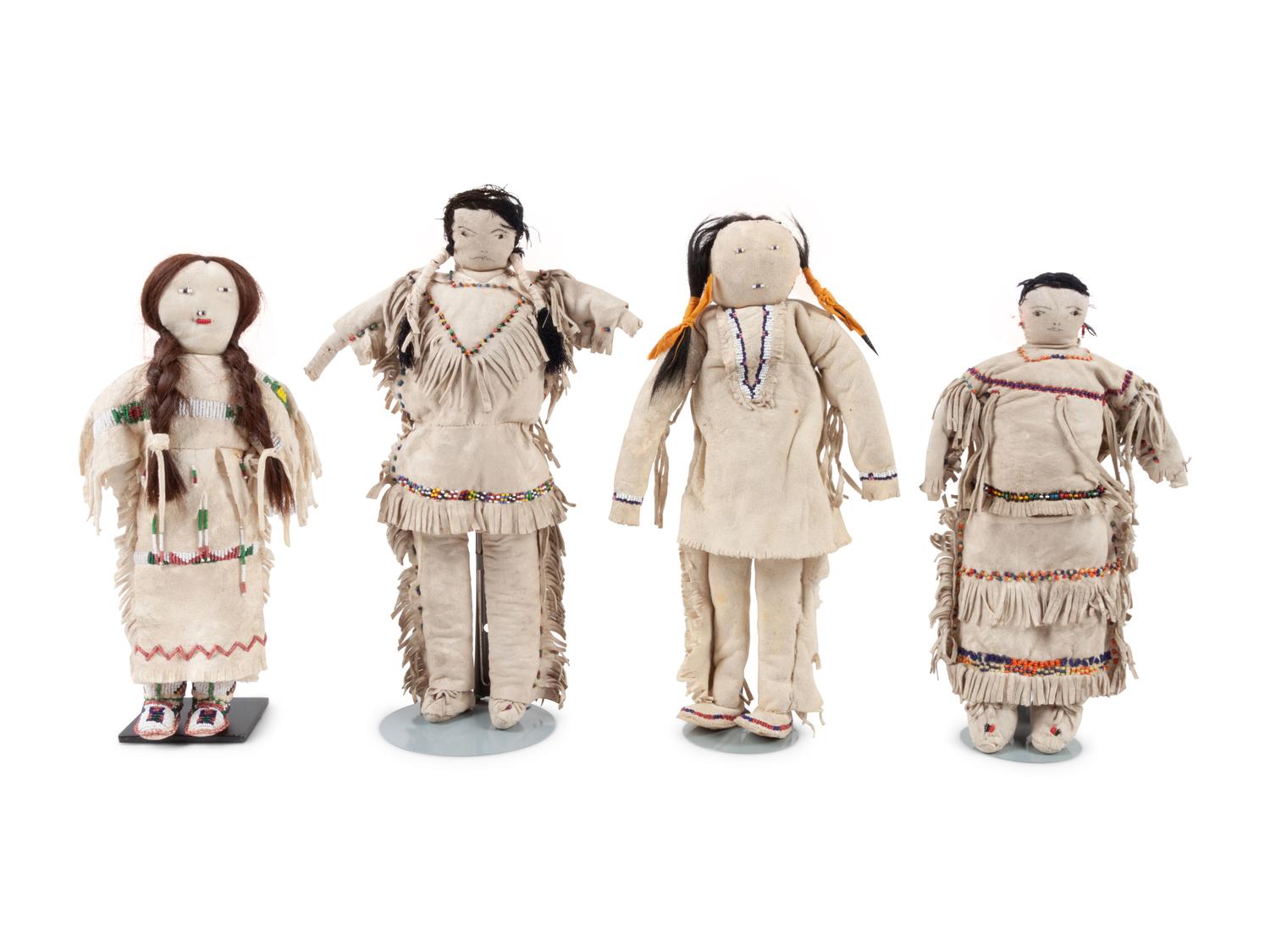 Apache and Plains Beaded Hide Dolls