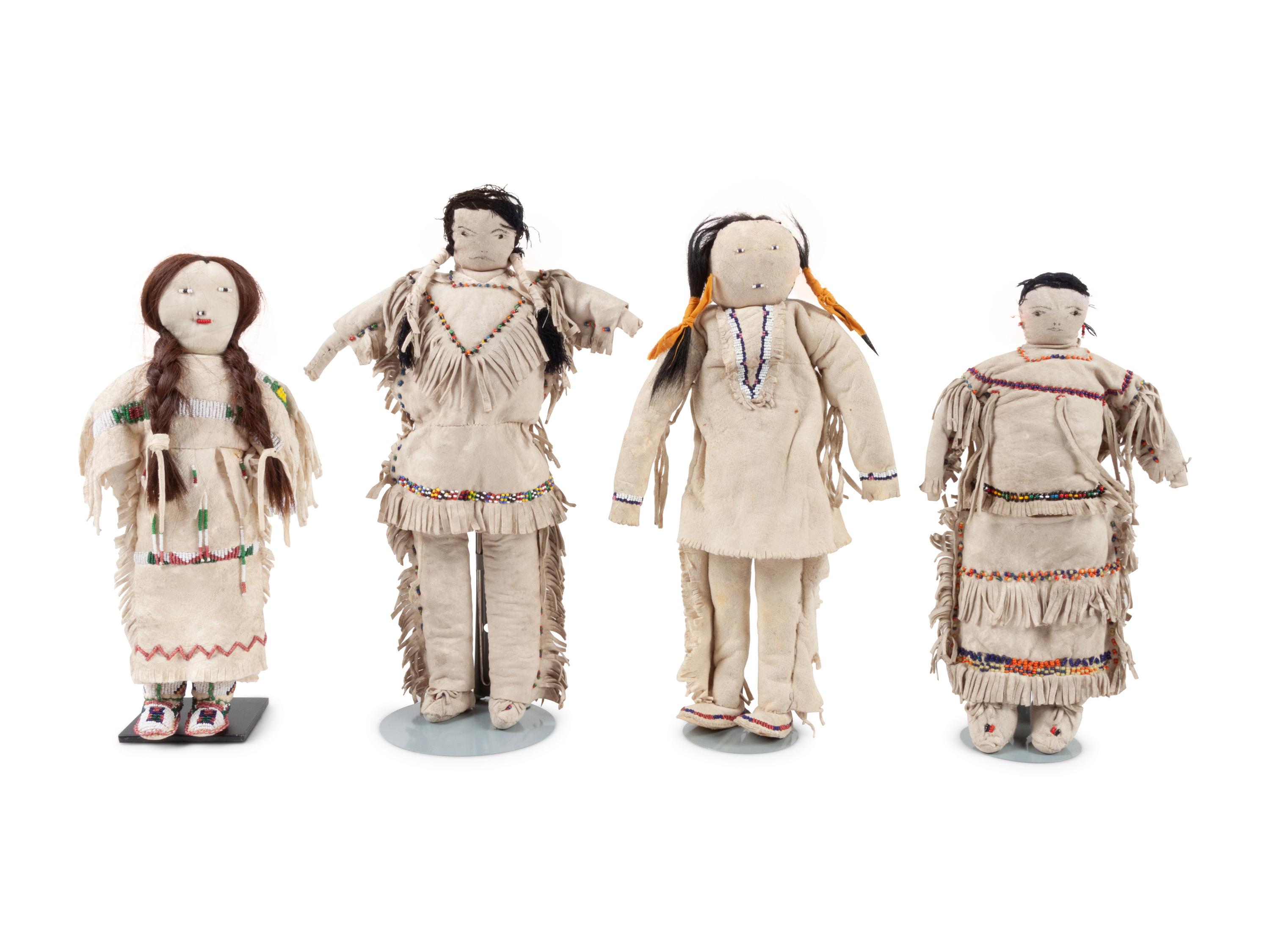 Apache and Plains Beaded Hide Dolls