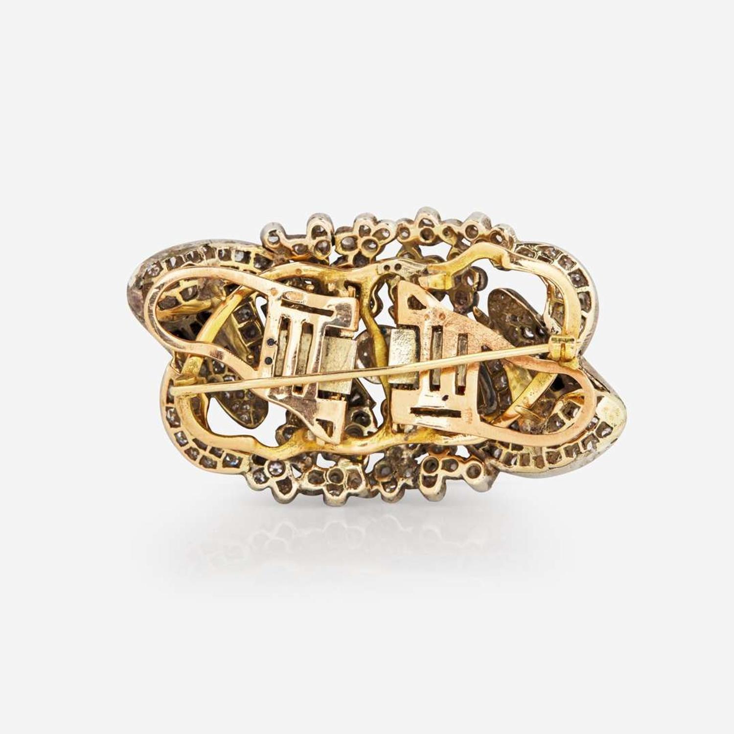An 18K White Gold, Diamond, and Gemstone Duette Brooch