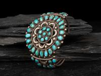 Navajo or Zuni Silver and Turquoise Cluster Cuff Bracelet