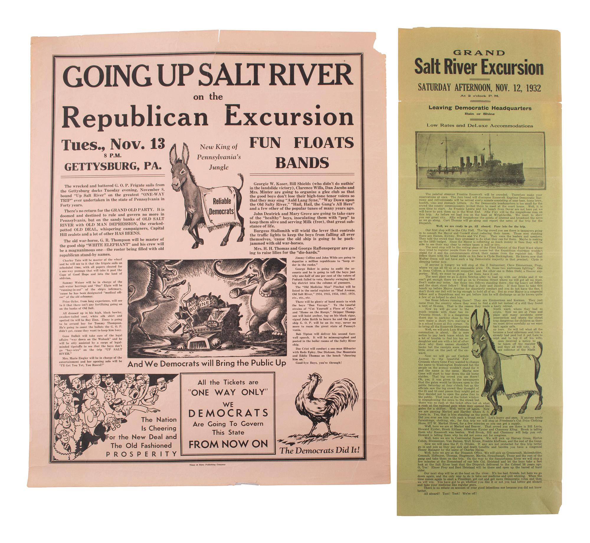 [ROOSEVELT, Franklin D. (1882-1945) -- HOOVER, Herbert (1874-1964)]. 1930s "Salt River" broadsides.