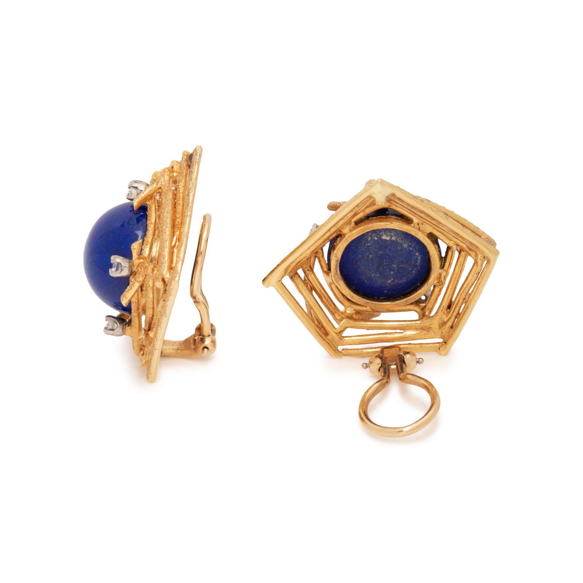 YELLOW GOLD, LAPIS LAZULI AND DIAMOND EARCLIPS